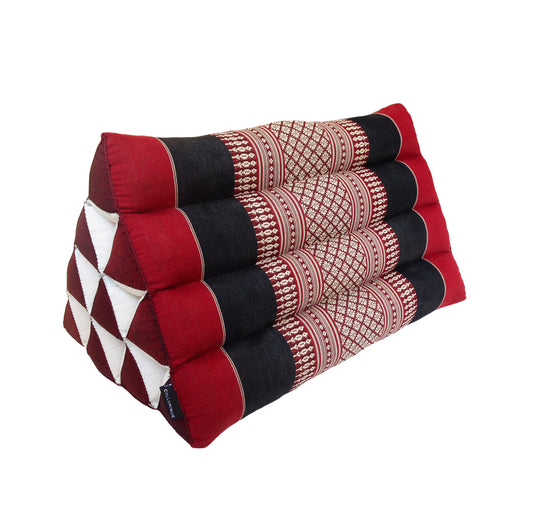 Collumino Traditional Thai Kapok Triangle Cushion – Firm Lumbar Support Recliner for Yoga, Meditation & Relaxation (Black and Red)