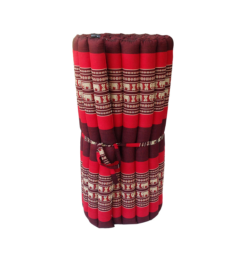 Thai Kapok Roll Up Mattress Size 200 x 75cm (Red with Elephants)