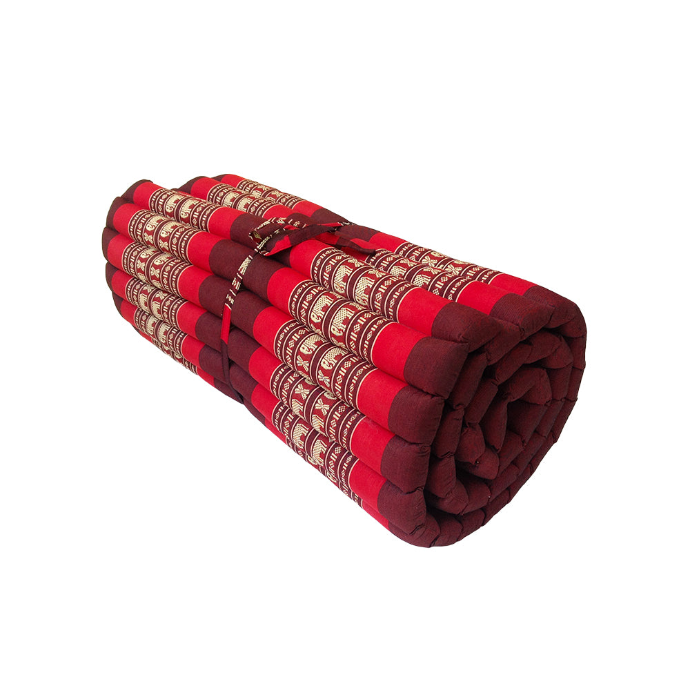 Thai Kapok Roll Up Mattress Size 200 x 75cm (Red with Elephants)
