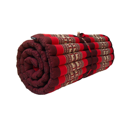 Thai Kapok Roll Up Mattress Size 200 x 75cm (Red with Elephants)