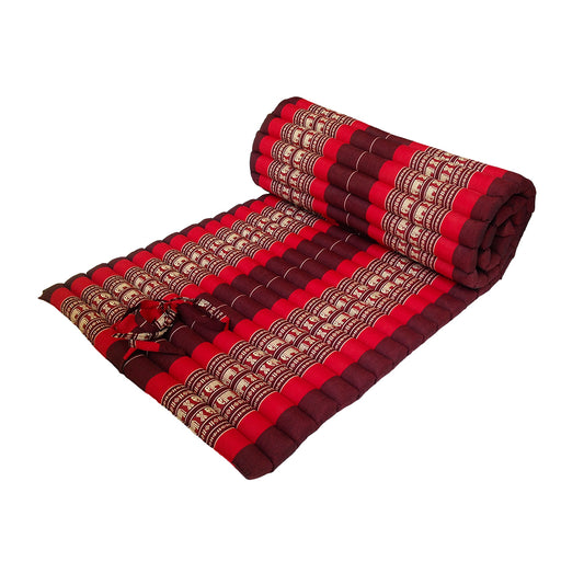 Thai Kapok Roll Up Mattress Size 200 x 75cm (Red with Elephants)