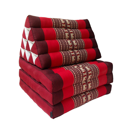 Thai Kapok 3 Fold Mattress with Triangle Cushion (Red with Elephants)