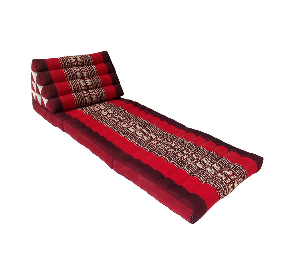 Thai Kapok 3 Fold Mattress with Triangle Cushion (Red with Elephants)