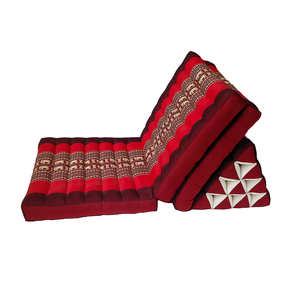 Thai Kapok 3 Fold Mattress with Triangle Cushion (Red with Elephants)