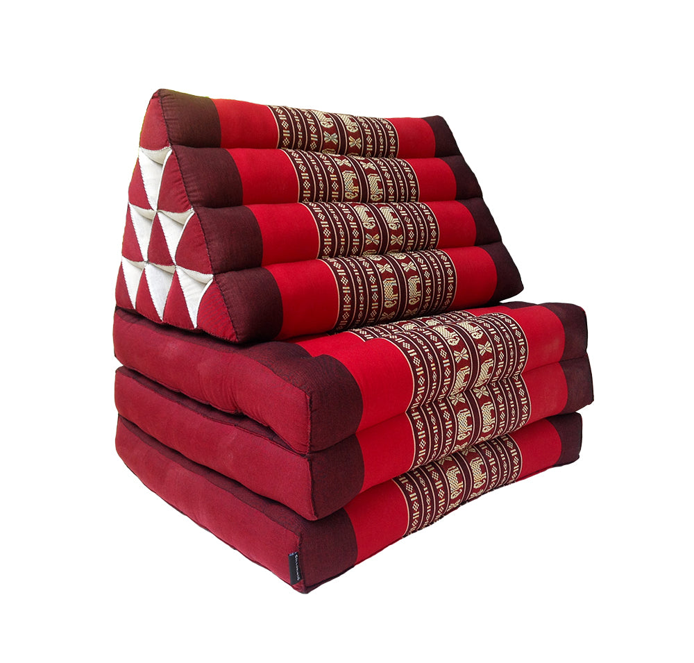Thai Kapok 3 Fold Mattress with Triangle Cushion (Red with Elephants)
