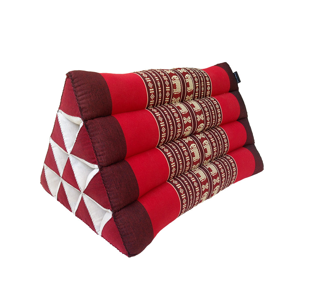 Thai Kapok Triangle Recliner Cushion ~ Red with Elephants