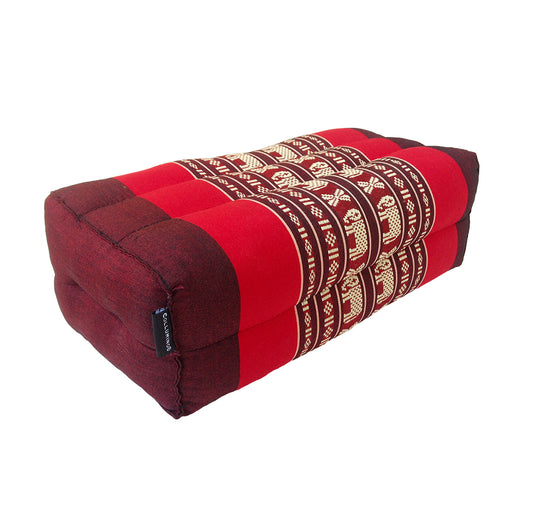 Thai Kapok Yoga Block Support Cushion ~ Red with Elephants