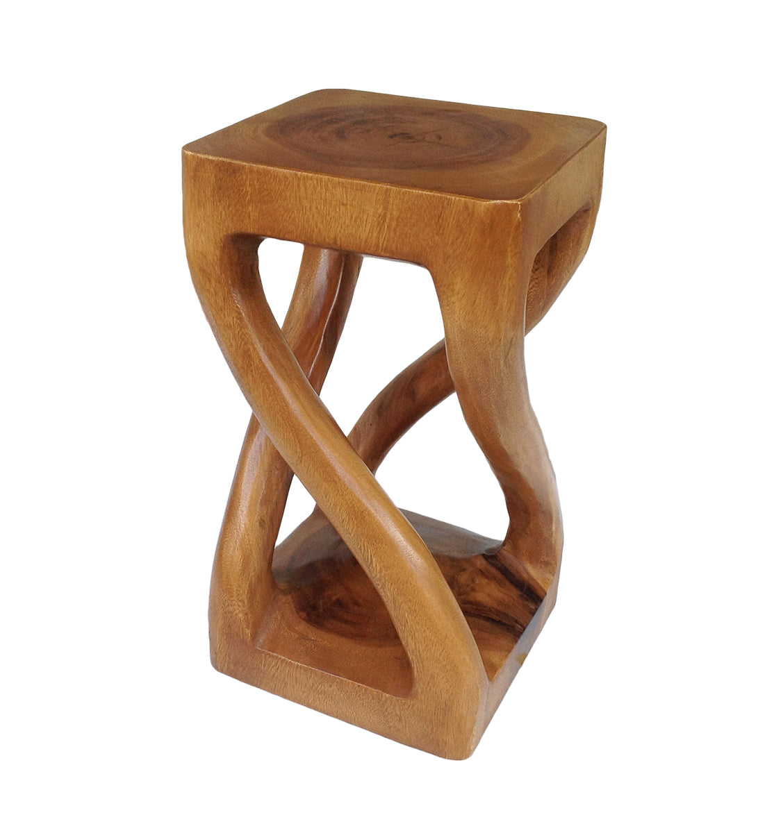 Wood Side Table - Square Top Stool - Vine Twist 20 inch - Tan Brown