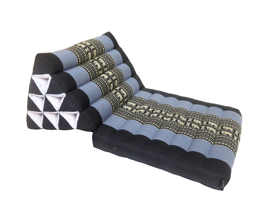Collumino Thai Kapok Fold-Up Floor Seat with Firm Triangle Recliner Backrest Cushion – Natural Support for Meditation and Relaxed Floor Seating (Navy Blue with Elephants)