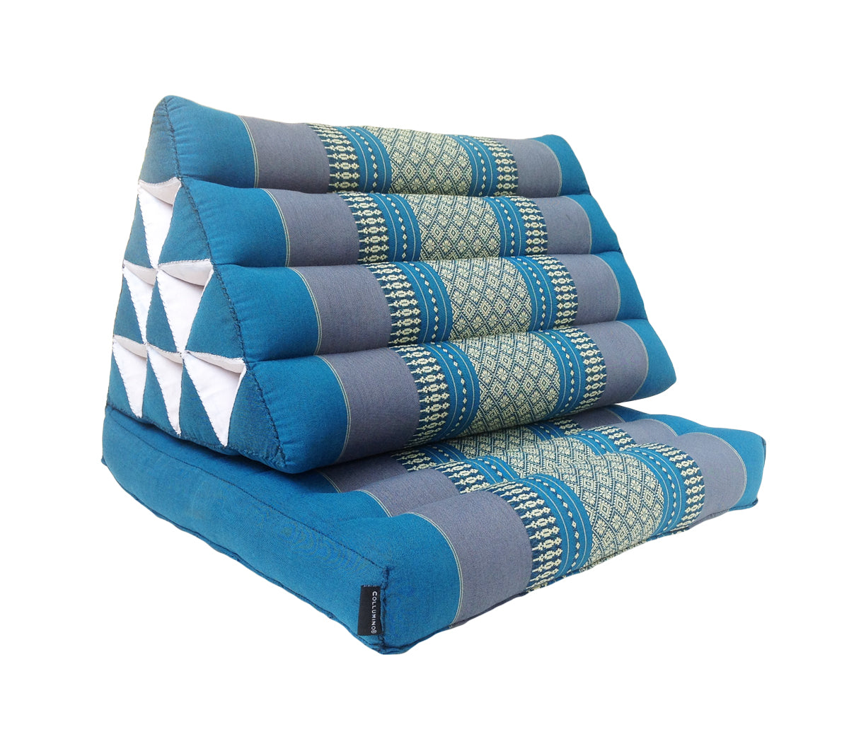 Collumino Thai Kapok Fold-Up Floor Seat with Firm Triangle Recliner Backrest Cushion – Natural Support for Meditation and Relaxed Floor Seating (Blue)