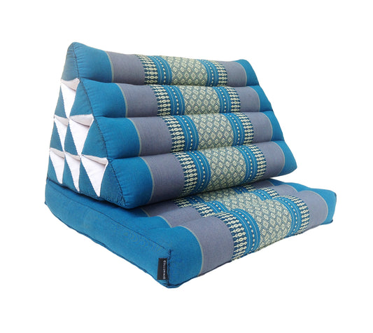 Collumino Thai Kapok Fold-Up Floor Seat with Firm Triangle Recliner Backrest Cushion – Natural Support for Meditation and Relaxed Floor Seating (Blue)