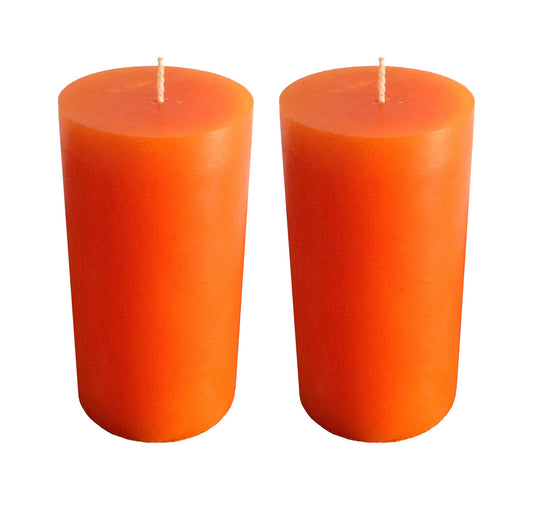 Orange Pillar Candle size 10 x 5.5cm - Pack of 2
