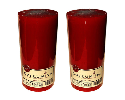 Wine Red Pillar Candle size 15 x 7cm - Pack of 2
