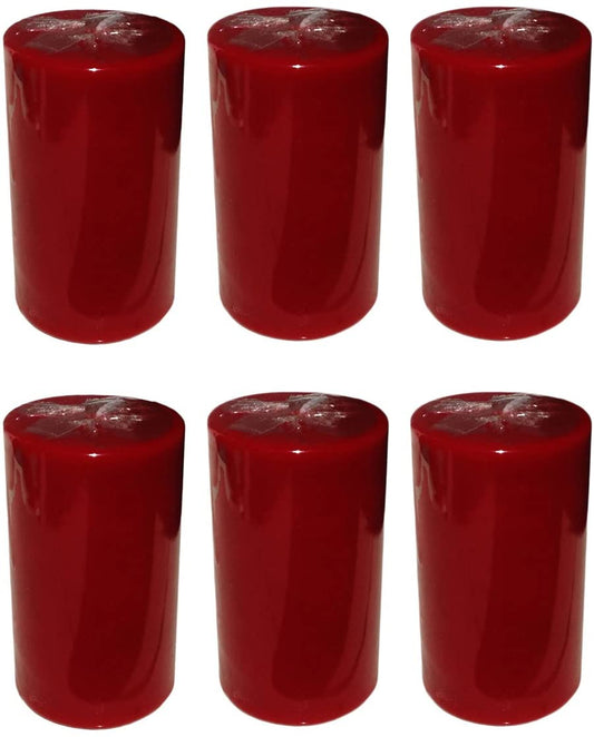 Wine Red Pillar Candle size 10 x 5.5cm - Pack of 6