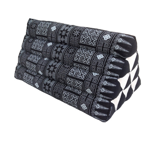 Collumino Traditional Thai Kapok Triangle Cushion – Firm Lumbar Support Recliner for Yoga, Meditation & Relaxation (Black Batik)