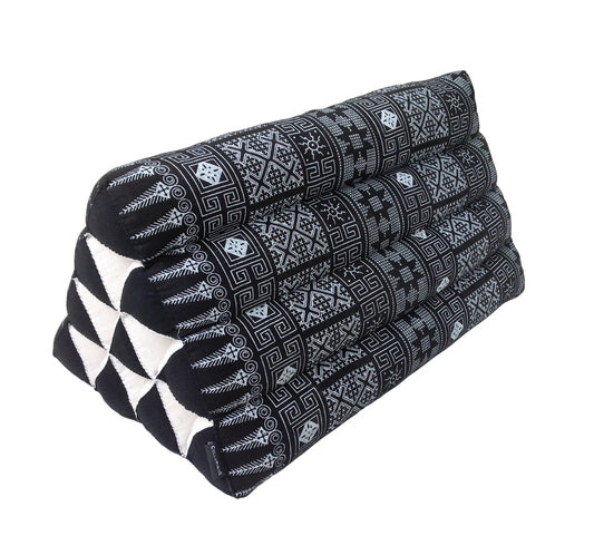 Collumino Traditional Thai Kapok Triangle Cushion – Firm Lumbar Support Recliner for Yoga, Meditation & Relaxation (Black Batik)