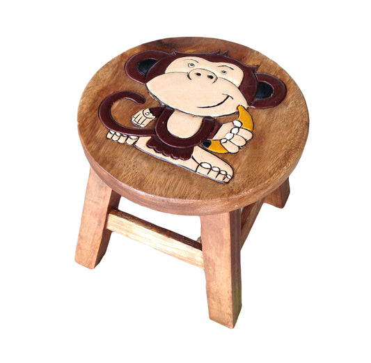 Kids Wooden Step Stool - Cute Monkey