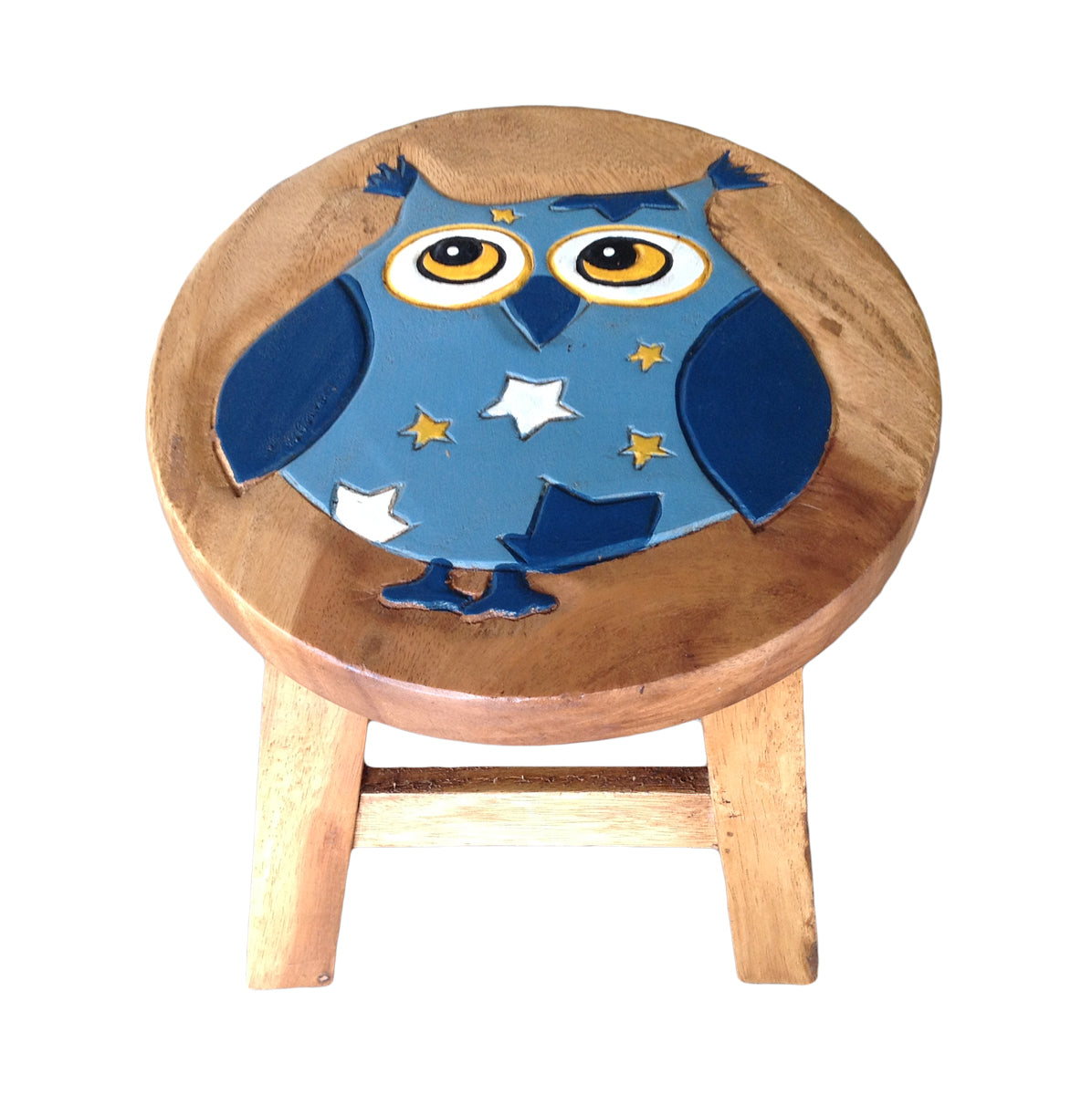Collumino Handmade Kids Wooden Owl Step Stool – Solid Suar Wood Childrens Booster Stool