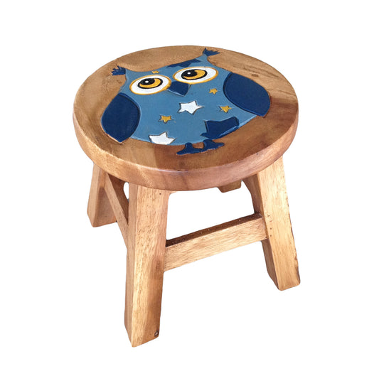 Collumino Handmade Kids Wooden Owl Step Stool – Solid Suar Wood Childrens Booster Stool