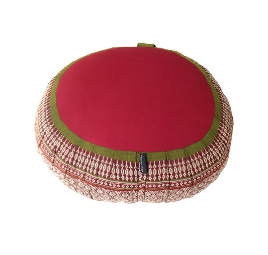 Thai Kapok Zafu Yoga Meditation Cushion B (Green Burgundy)