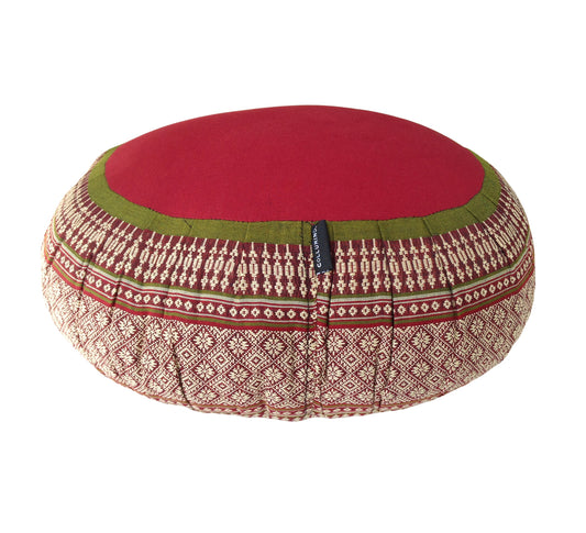 Thai Kapok Zafu Yoga Meditation Cushion B (Green Burgundy)