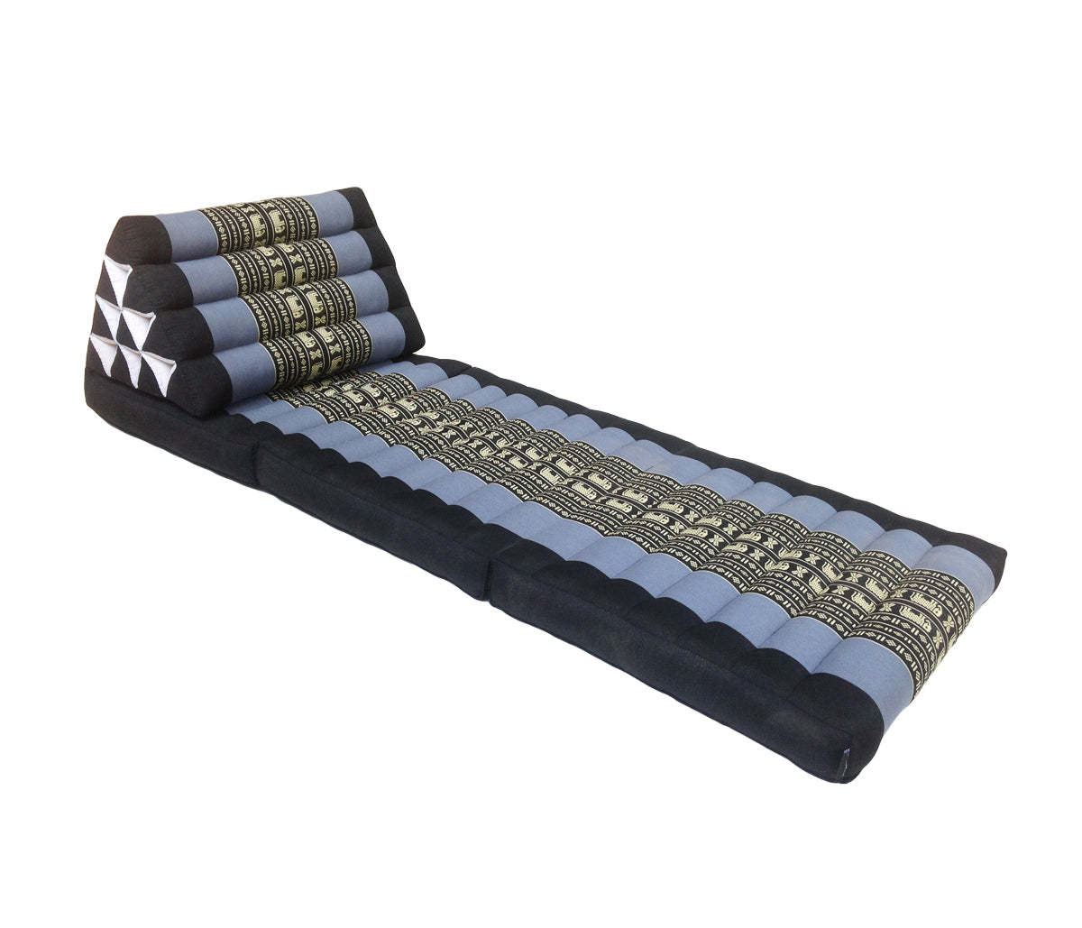 Thai Kapok 3 Fold Mattress with Triangle Cushion (Blue with Elephants)