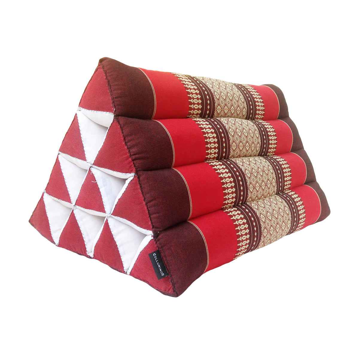 Collumino Traditional Thai Kapok Triangle Cushion – Firm Lumbar Support Recliner for Yoga, Meditation & Relaxation (Red and Maroon)