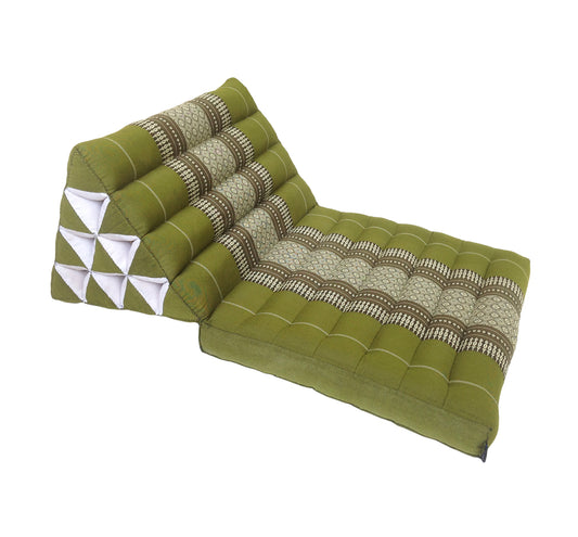 Collumino Thai Kapok Fold-Up Floor Seat with Firm Triangle Recliner Backrest Cushion – Natural Support for Meditation and Relaxed Floor Seating (Green)