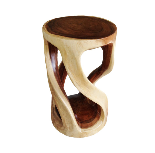 Wood Side Table - Round Top Stool - Vine Twist 20 inch - Honey Brown