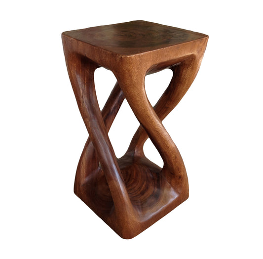 Wood Side Table - Square Top Stool - Vine Twist 20 inch - Caramel Brown