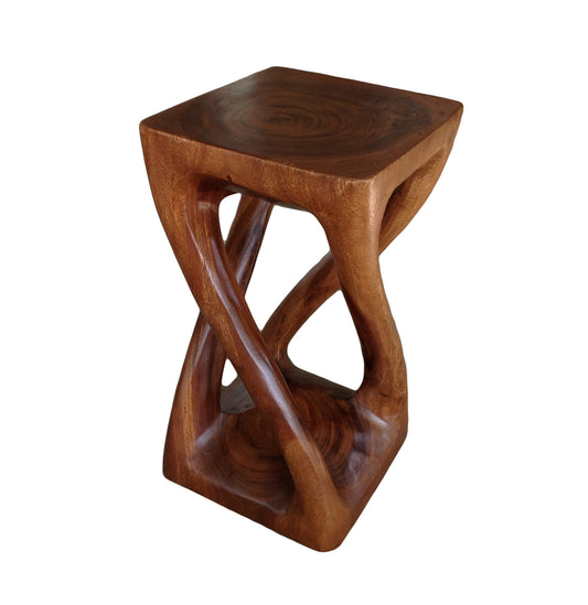 Wood Side Table - Square Top Stool - Vine Twist 20 inch - Caramel Brown