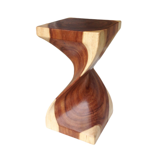 Wood Side Table - Square Top Stool - Single Twist 20 inch - Honey Brown