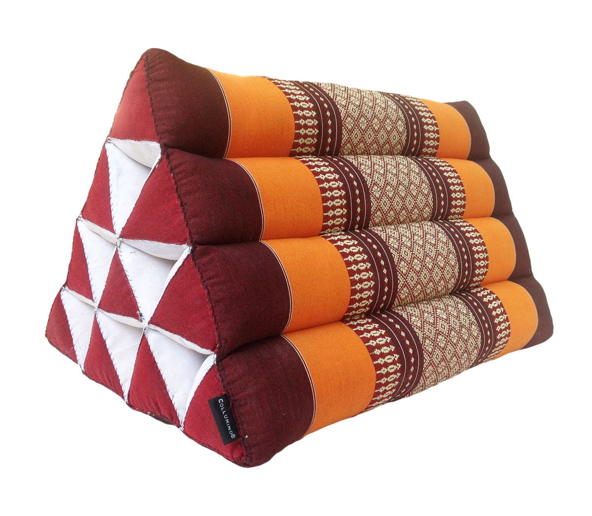 Collumino Traditional Thai Kapok Triangle Cushion – Firm Lumbar Support Recliner for Yoga, Meditation & Relaxation (Orange and Maroon)