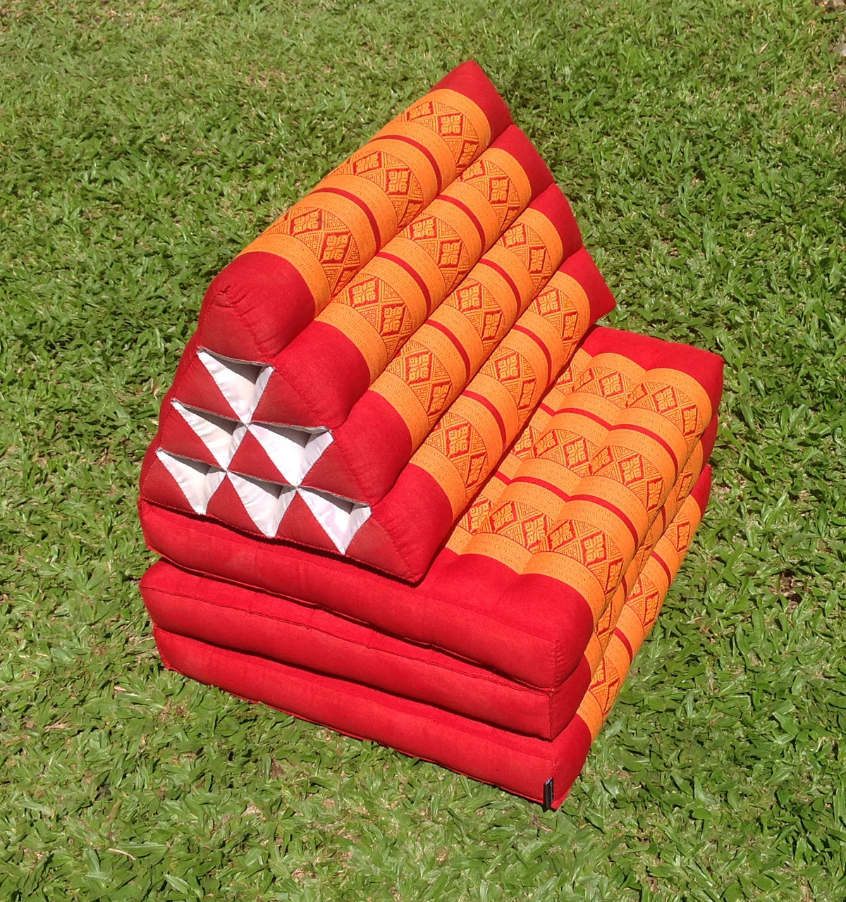 Thai Kapok 3 Fold Mattress with Triangle Cushion (Orange Red)