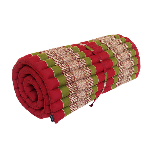 Thai Kapok Roll Up Floor & Topper Mattress – Medium 200 × 80cm - Green & Burgundy
