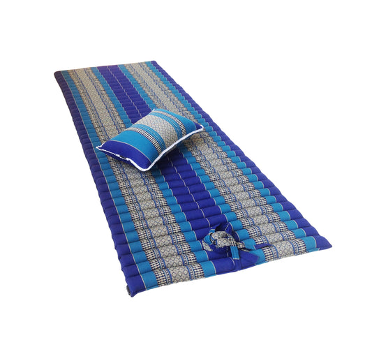 Thai Kapok Roll Up Floor & Topper Mattress & Pillow Set – Medium (200 × 80cm) - Royal Blue