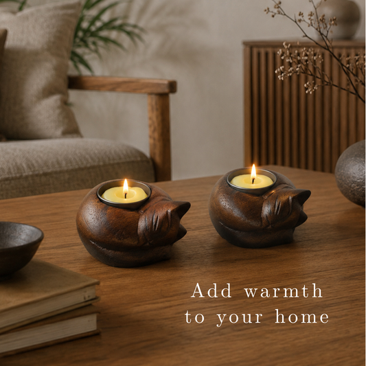 Sleeping Cat Wooden Tealight Holders – Pack of 2