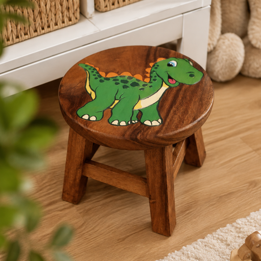 Collumino Handmade Kids Wooden Dinosaur Step Stool – Solid Suar Wood Childrens Booster Stool