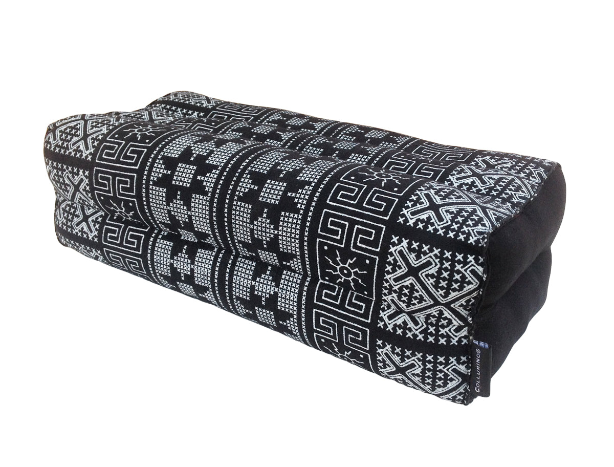 Thai Kapok Yoga & Meditation Cushion Support Block (35 × 15 × 10cm) – Natural Kapok Meditation Seat & Yoga Bolster by Collumino (Black & White Batik)