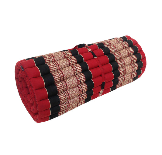 Thai Kapok Roll Up Floor & Topper Mattress & Pillow Set – Medium (200 × 80cm) - Black & Red