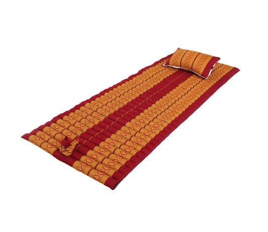 Thai Kapok Roll Up Floor & Topper Mattress & Pillow Set – Medium (200 × 80cm) - Copper & Burgundy