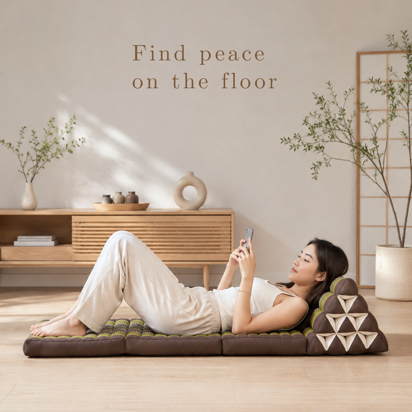 Thai Kapok 3 Fold Mattress with Triangle Cushion ~ Green Brown