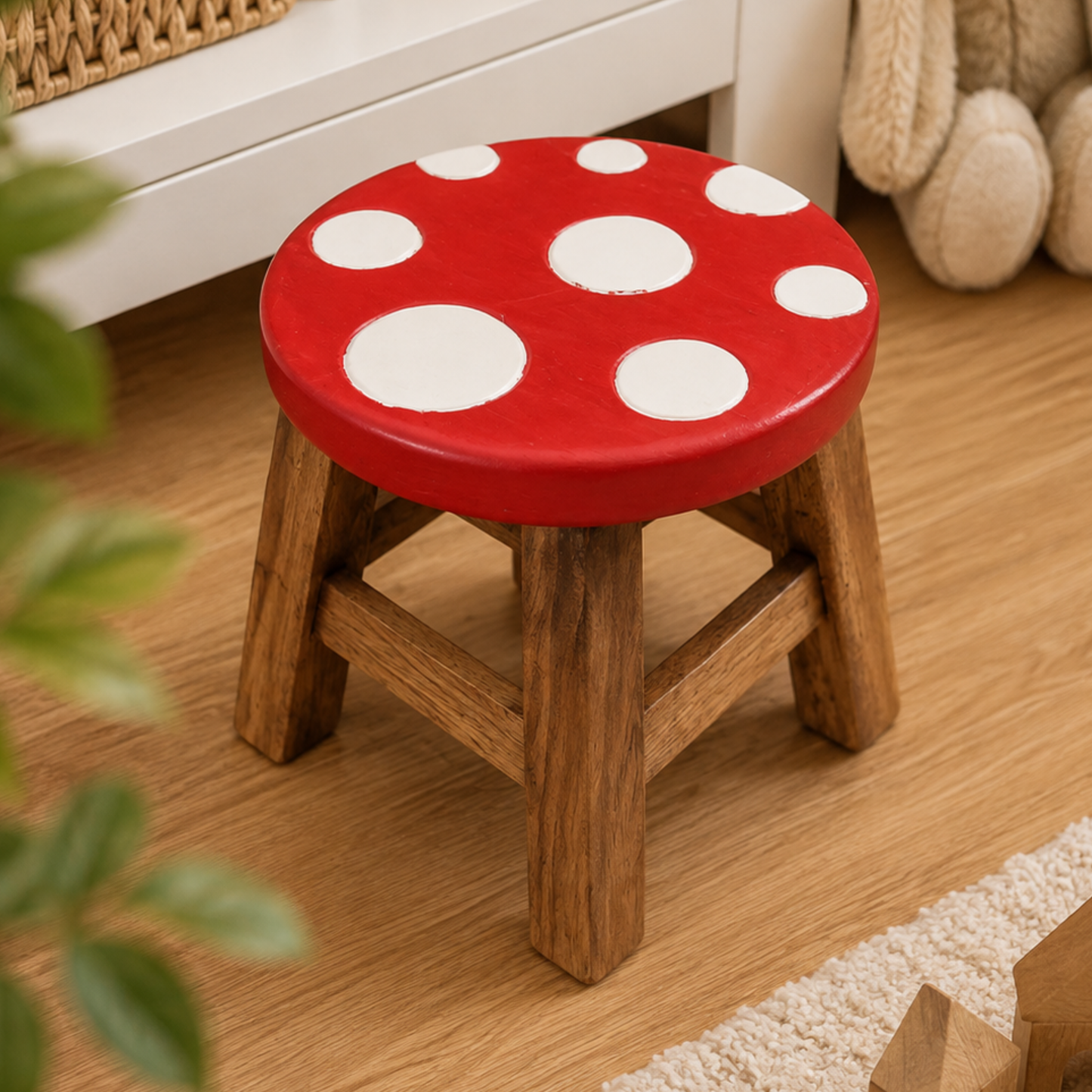 Collumino Handmade Kids Wooden Mushroom Step Stool – Solid Suar Wood Childrens Booster Stool