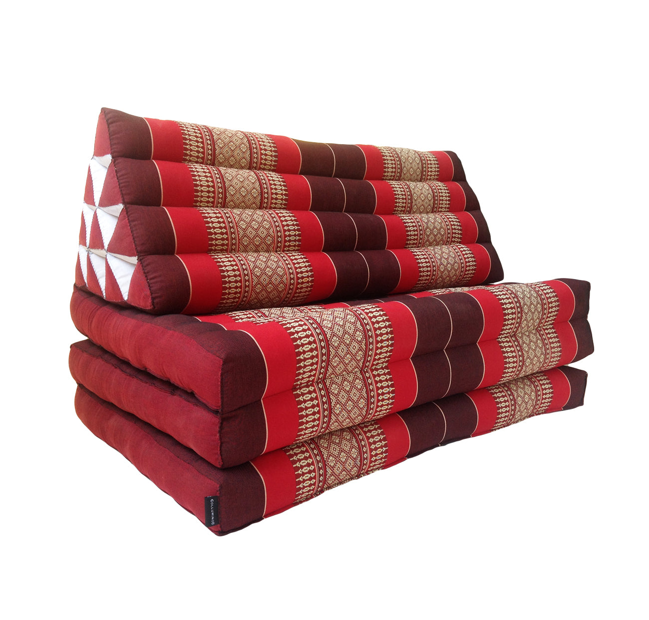 Thai Kapok Extra-Wide 3-Fold Floor Cushion Recliner Futon Set – Red & Maroon