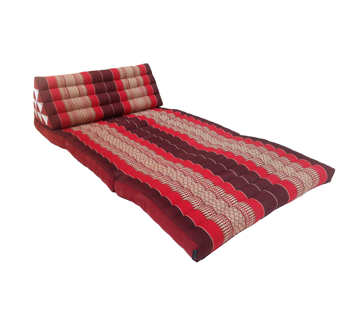 Thai Kapok Extra-Wide 3-Fold Floor Cushion Recliner Futon Set – Red & Maroon