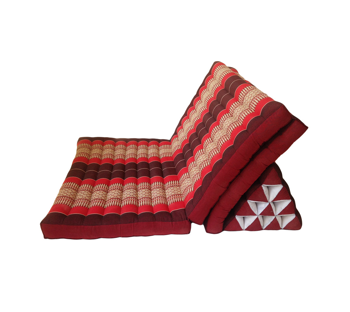 Thai Kapok Extra-Wide 3-Fold Floor Cushion Recliner Futon Set – Red & Maroon