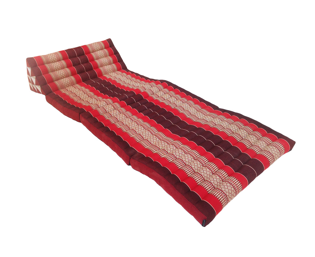 Thai Kapok Extra-Wide 3-Fold Floor Cushion Recliner Futon Set – Red & Maroon