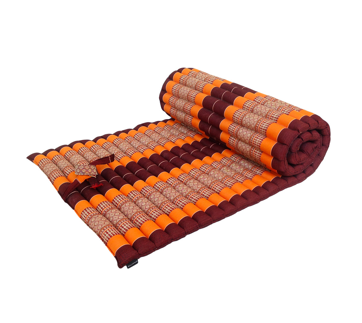 Thai Kapok Roll Up Floor & Topper Mattress – Medium 200 × 80cm - Orange & Maroon