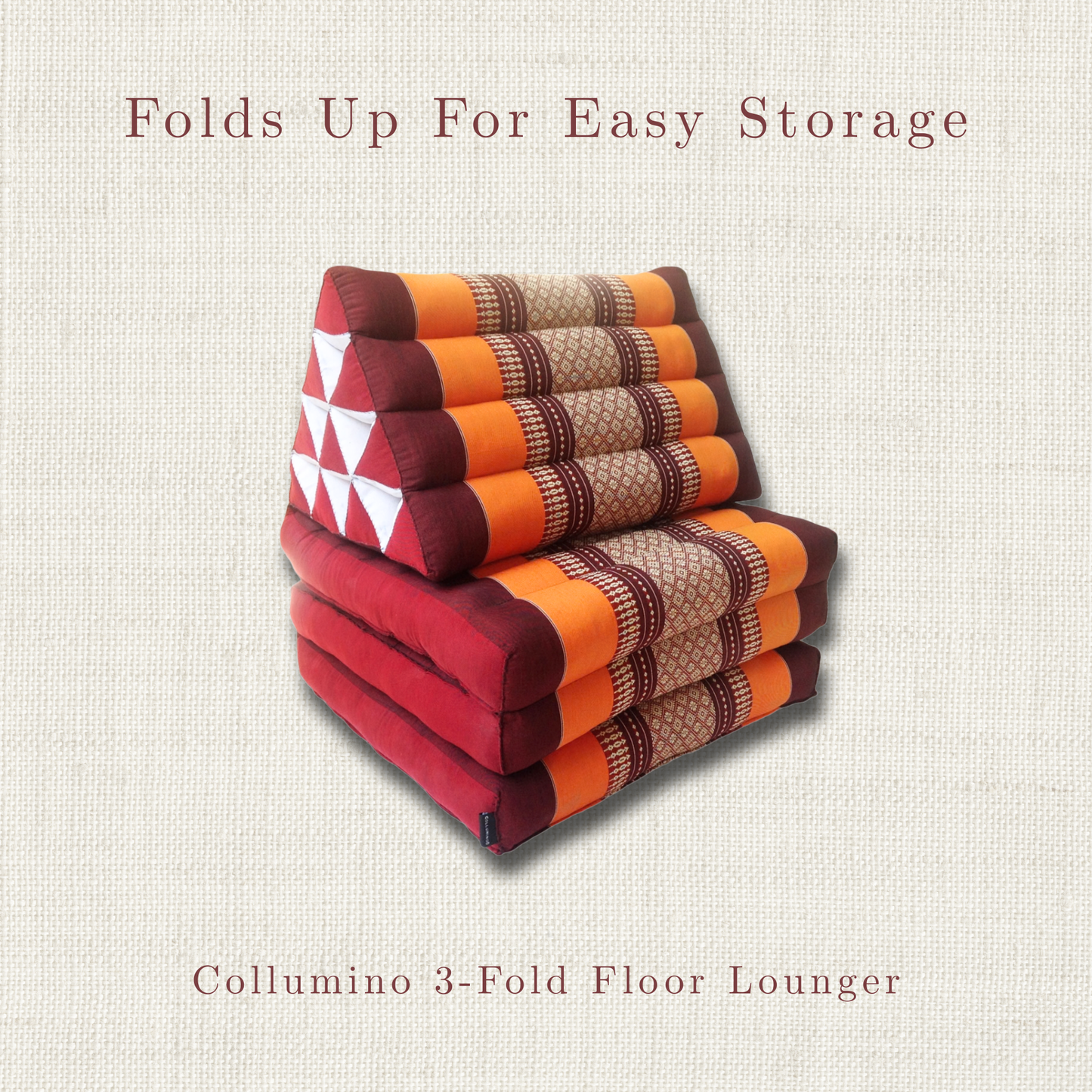 Thai Kapok 3 Fold Mattress with Triangle Cushion ~ Orange Maroon