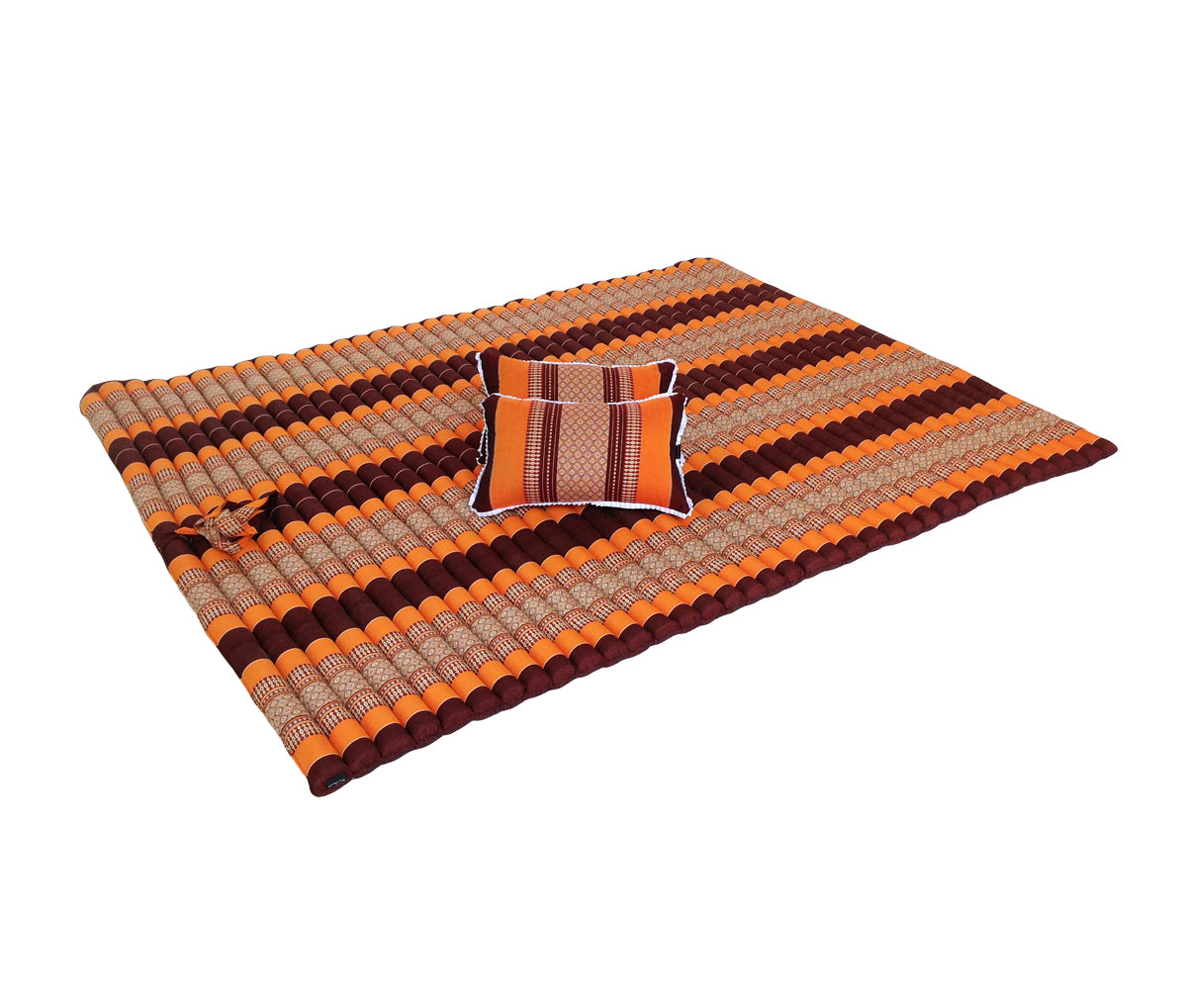 Thai Kapok XXL Roll-Up Double Mattress with Matching Pillows for Yoga, Meditation or Guest Bed (Orange and Maroon)